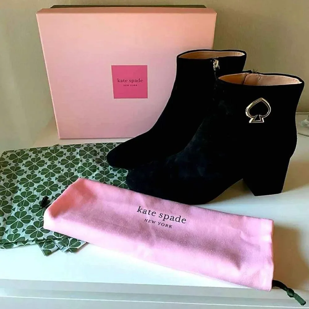 Kate Spade Designer Alihandra Women's Black Square Boots Booties - Size 7.5